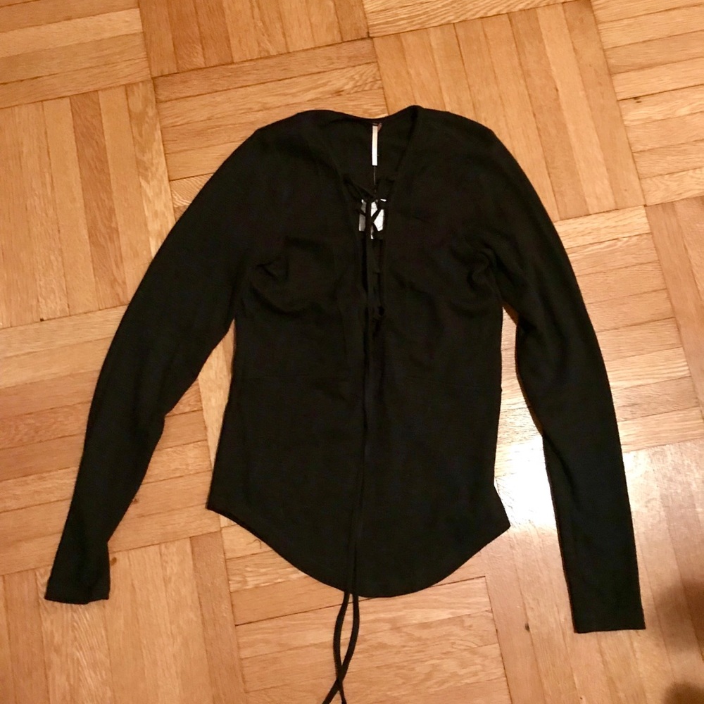 Free People fitted long sleeve lace up top